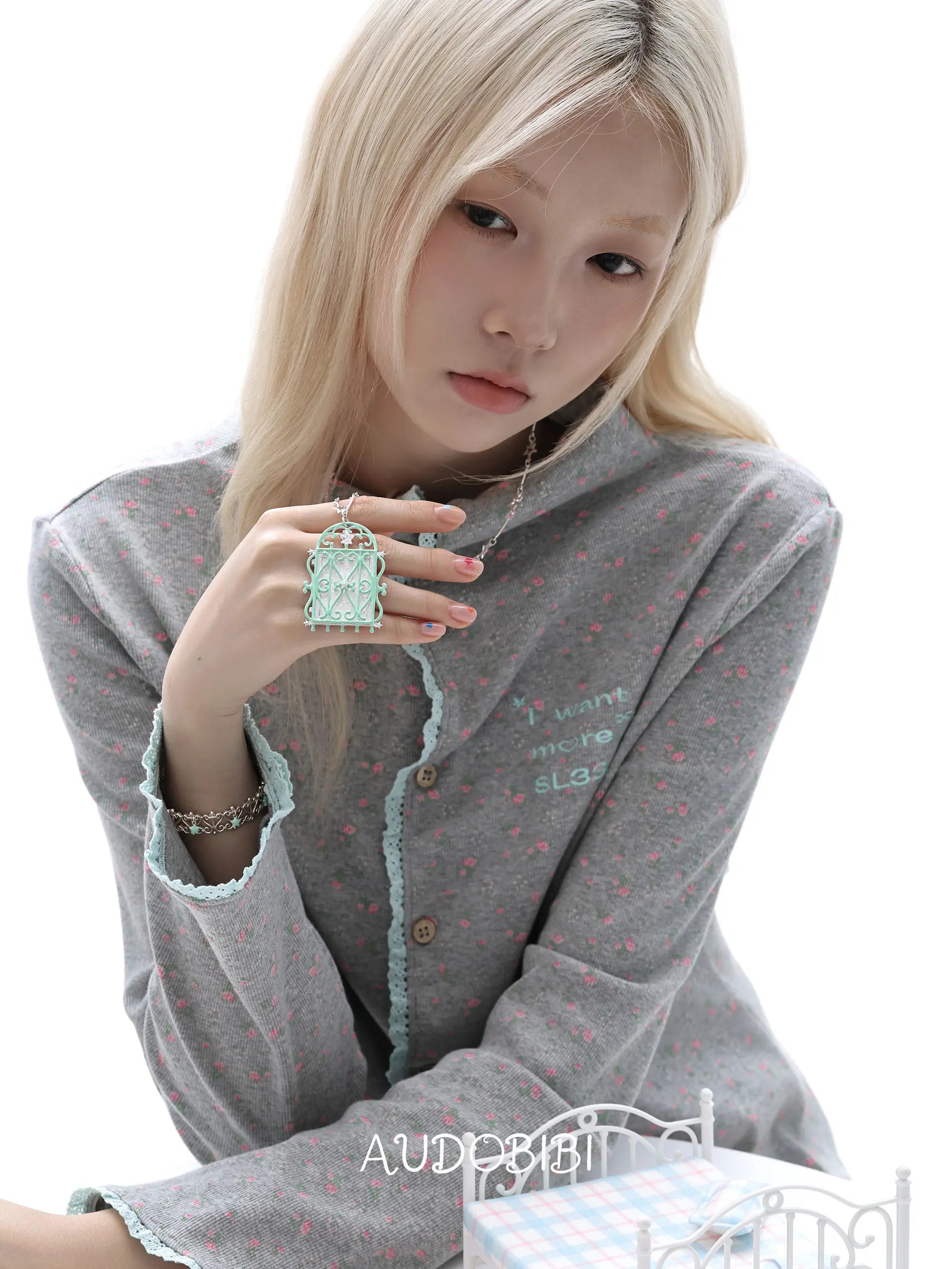 Lily Dream House Photo Locket Long Necklace, shown worn by a model.