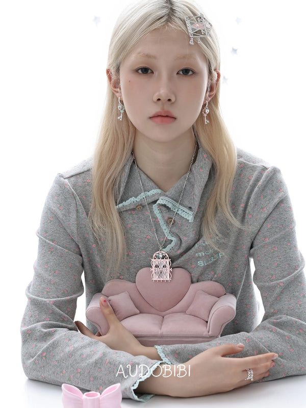 Lily Dreamlock Asymmetric Heart-Key Drop Earrings, shown worn by a model.