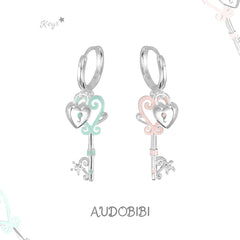 Lily Dreamlock Asymmetric Heart-Key Drop Earrings — Mixed Colors.
