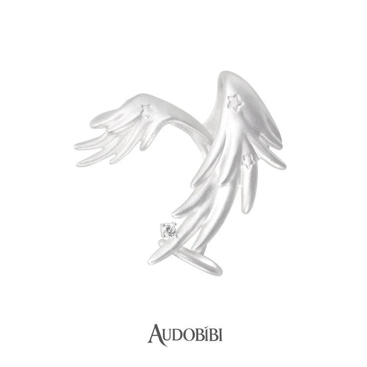 Winged Grace Judgment Angel Long Wing Ear Cuff — Left Ear.